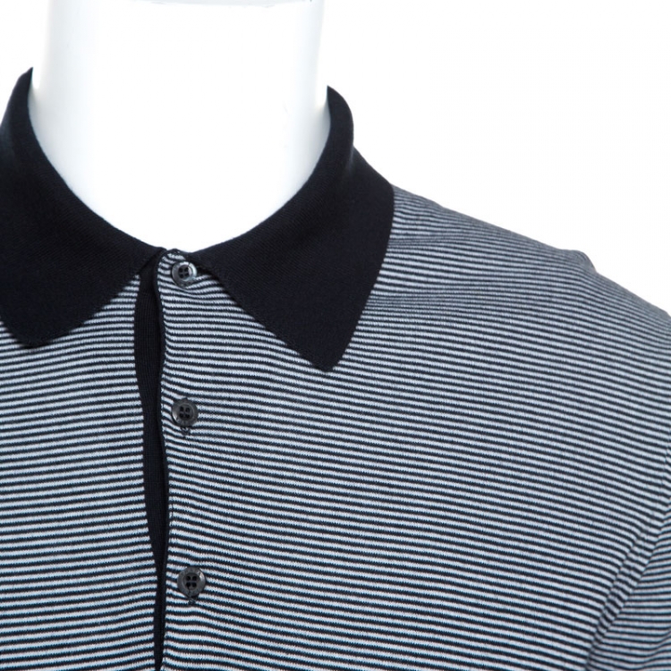 مملوكة مسبقًا Prada Black & White Cotton Striped Polo T-Shirt M