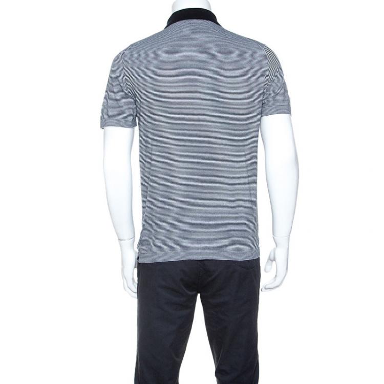 مملوكة مسبقًا Prada Black & White Cotton Striped Polo T-Shirt M