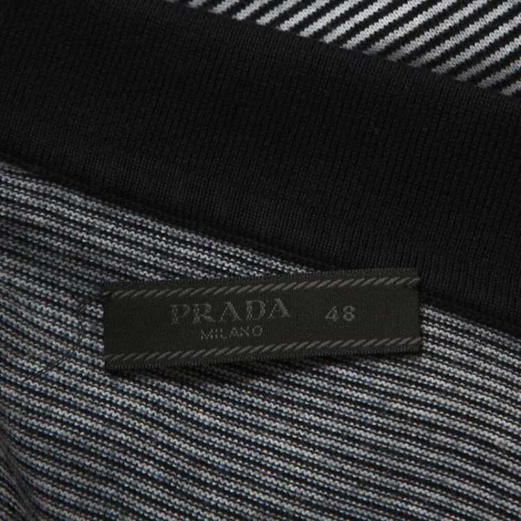 مملوكة مسبقًا Prada Black & White Cotton Striped Polo T-Shirt M