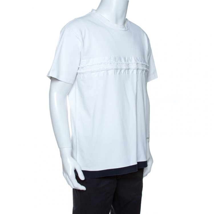 Pre Owned Prada White Cotton Fringe Detail T Shirt XXL 