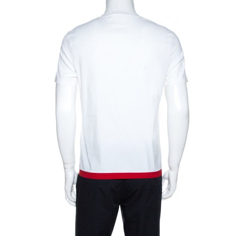 مملوكة مسبقًا Prada White Stretch Cotton Contrast Hem Detail T-Shirt M