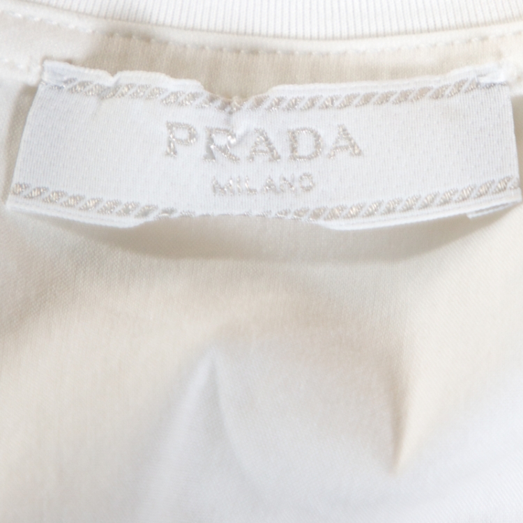 مملوكة مسبقًا Prada White Stretch Cotton Contrast Hem Detail T-Shirt M