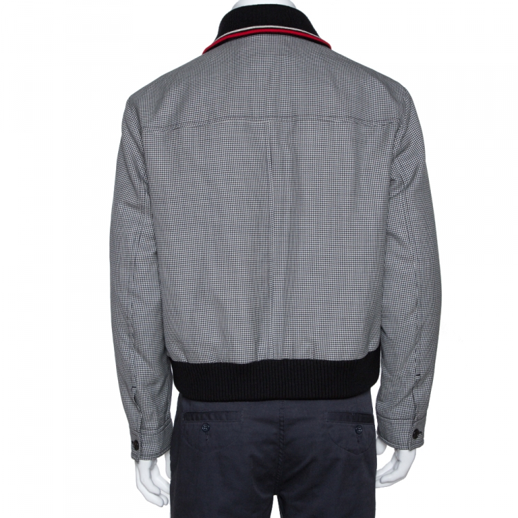Pre Owned Prada Monochrome Houndstooth Wool Collar Detail Bomber Jacket M