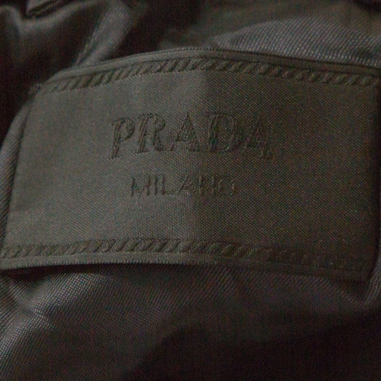 Pre Owned Prada Monochrome Houndstooth Wool Collar Detail Bomber Jacket M