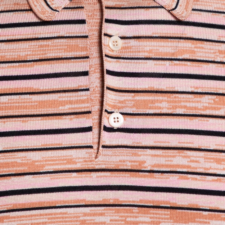 Pre Owned Prada Pink Silk Knit Striped Polo T Shirt XL 