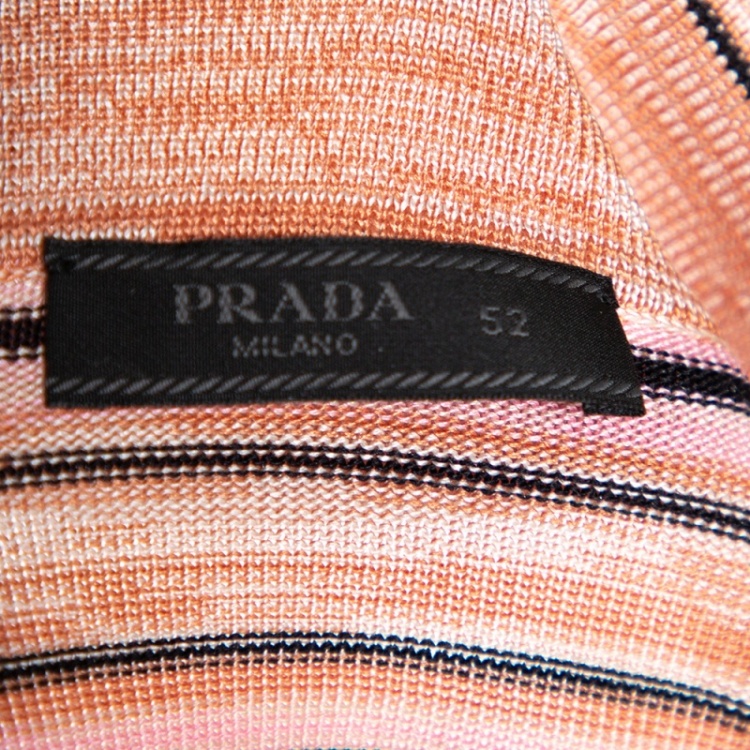 Pre Owned Prada Pink Silk Knit Striped Polo T Shirt XL 