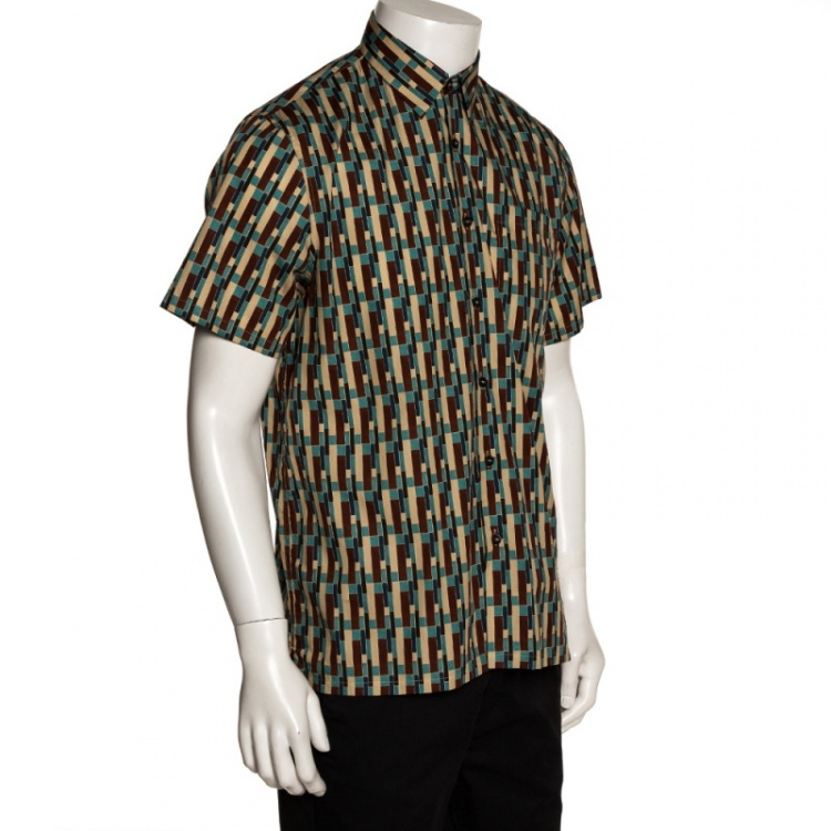 Pre Owned Prada Multicolor Cotton Abstract Print Short Sleeve Shirt L