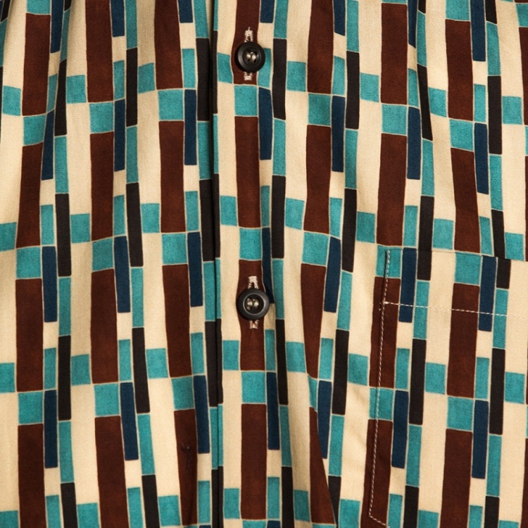 Pre Owned Prada Multicolor Cotton Abstract Print Short Sleeve Shirt L