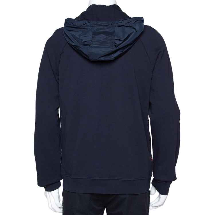 Pre Owned Prada Navy Blue Cotton Zip Front Hooded Sweatshirt L