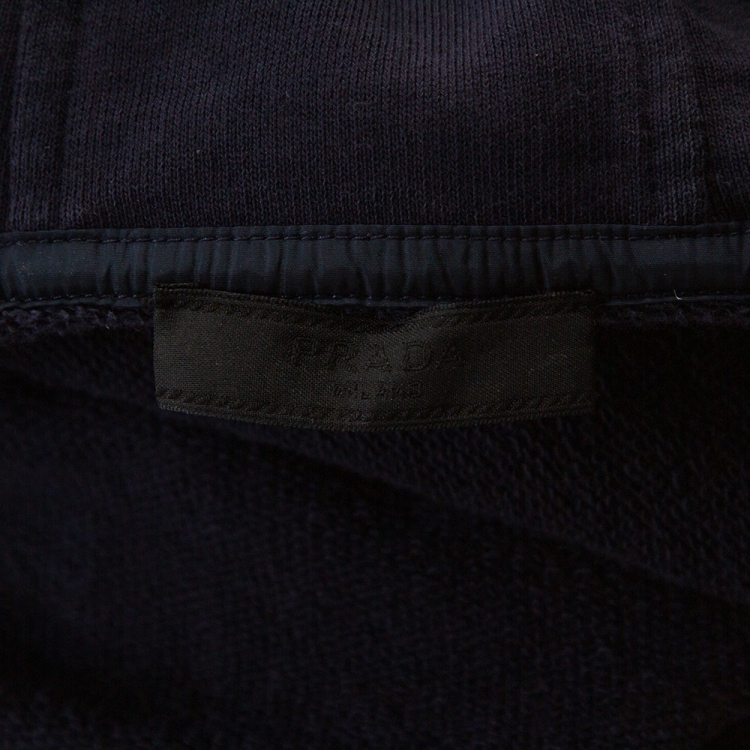 Pre Owned Prada Navy Blue Cotton Zip Front Hooded Sweatshirt L