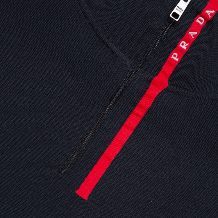 Pre Owned Prada Black Rib Knit Linea Rossa Logo Turtle Neck Sweater M