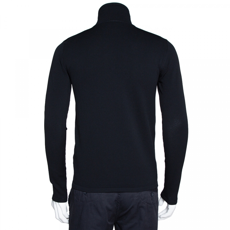 Pre Owned Prada Black Rib Knit Linea Rossa Logo Turtle Neck Sweater M