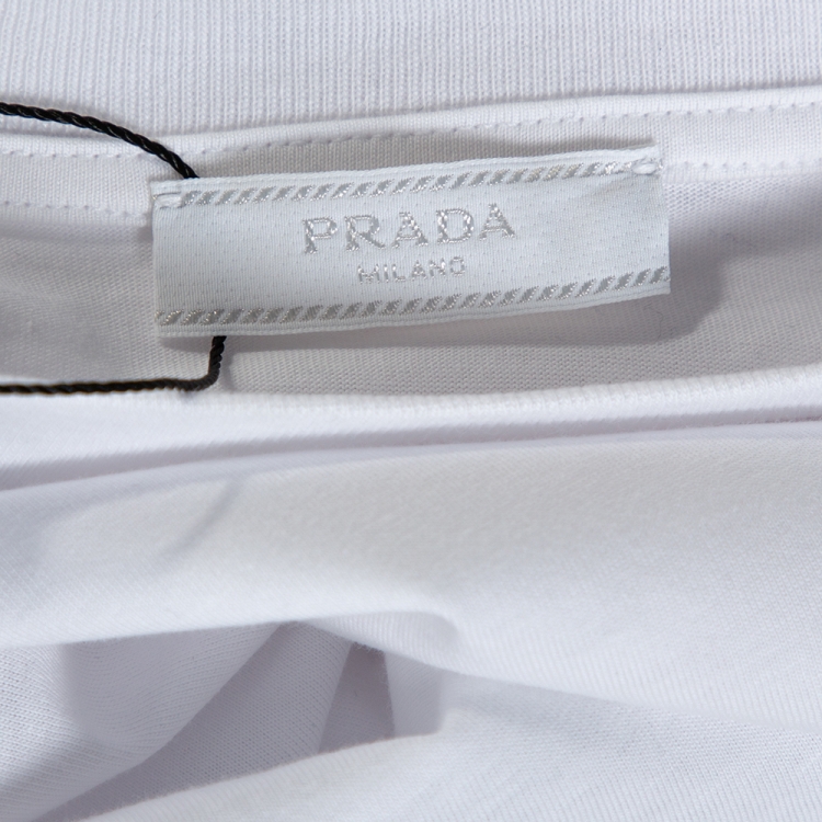 Pre Owned Prada White Cotton Logo Print Crew Neck T-Shirt M 