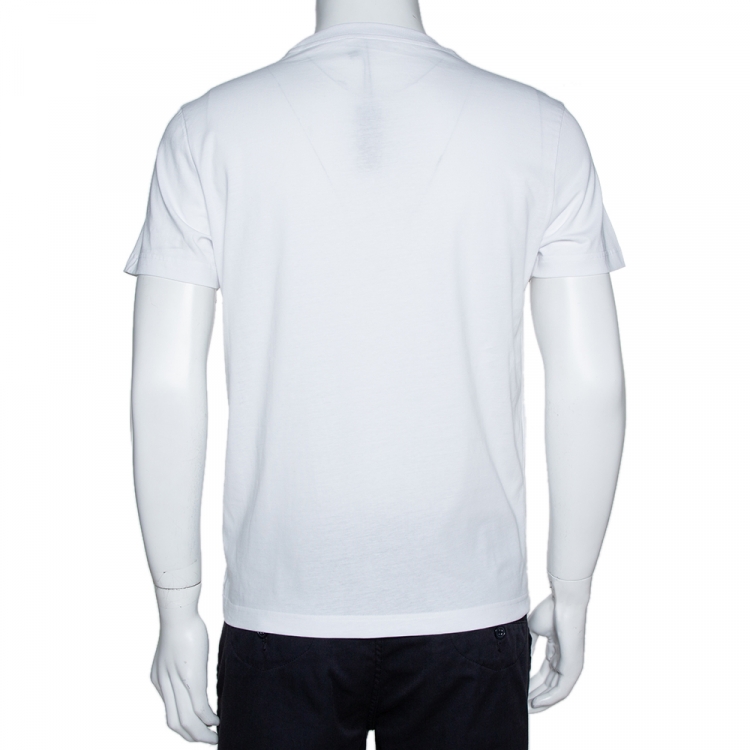 Pre Owned Prada White Cotton Logo Print Crew Neck T-Shirt M 