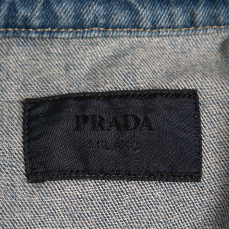 Pre Owned Prada Blue Enameled Metal Triangle Logo Denim Shirt M