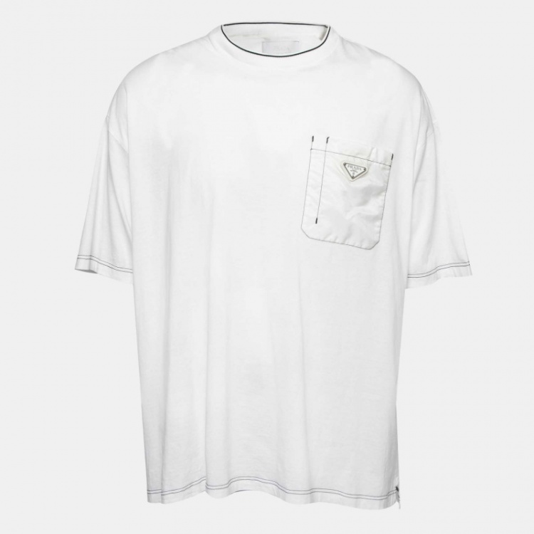 Prada White Cotton Pocket Detail Short Sleeve T Shirt XL Prada   TLC