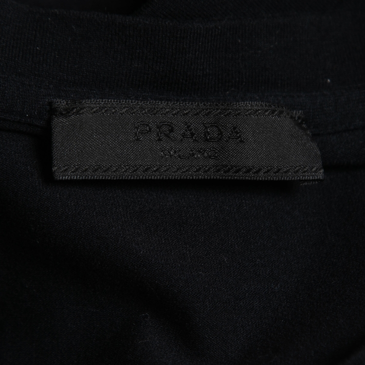 Pre Owned Prada Black Stretch Cotton Patch Pocket Detail V-Neck T-Shirt L