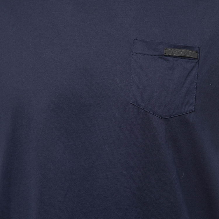 Pre Owned Prada Navy Blue Cotton Crew Neck T-Shirt XXL