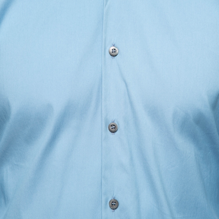 Pre Owned Prada Light Blue Stretch Cotton Button Front Shirt L