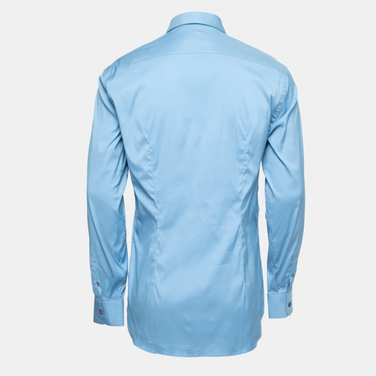 Pre Owned Prada Light Blue Stretch Cotton Button Front Shirt L