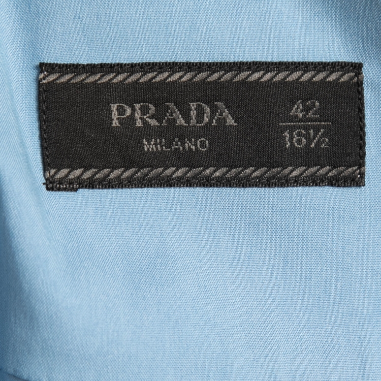 Pre Owned Prada Light Blue Stretch Cotton Button Front Shirt L