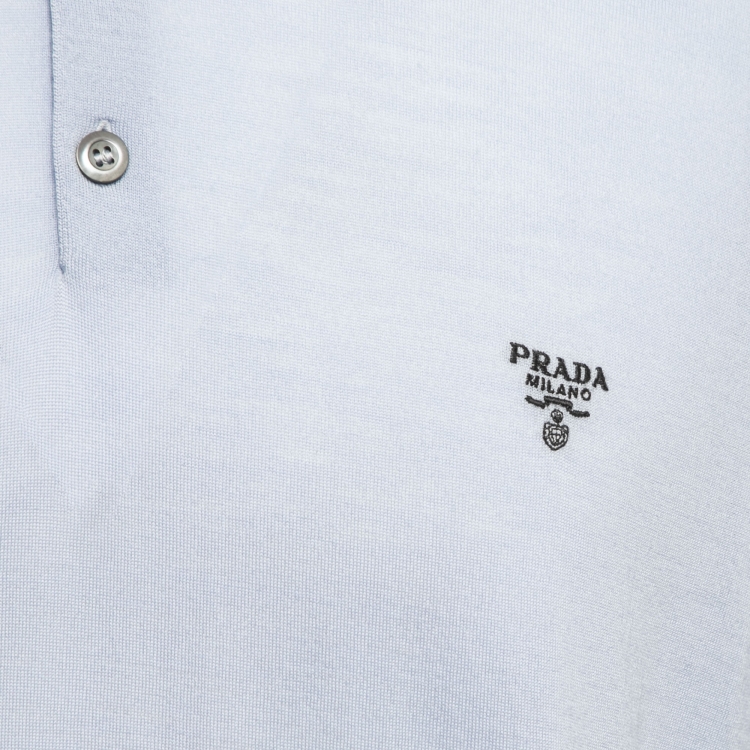 مملوكة مسبقًا Prada Blue Wool Knit Logo Embroidered Polo T-Shirt XXL