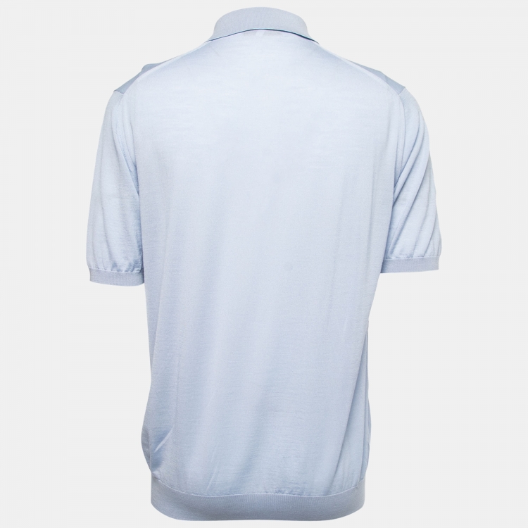 مملوكة مسبقًا Prada Blue Wool Knit Logo Embroidered Polo T-Shirt XXL