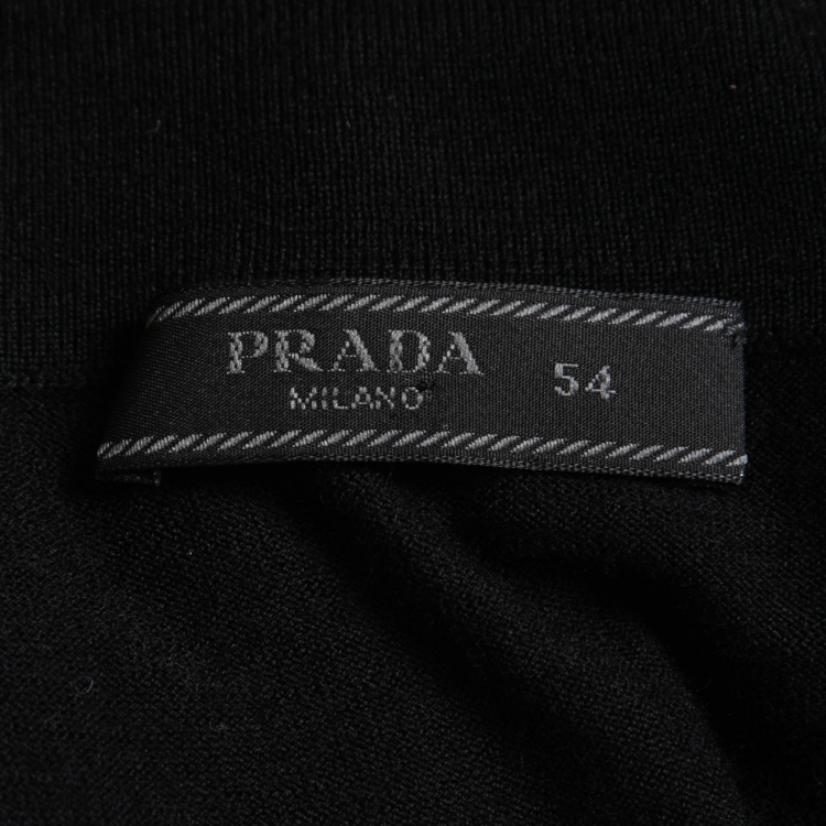 Pre Owned Prada Black Wool Knit Logo Embroidered Polo T-Shirt XXL