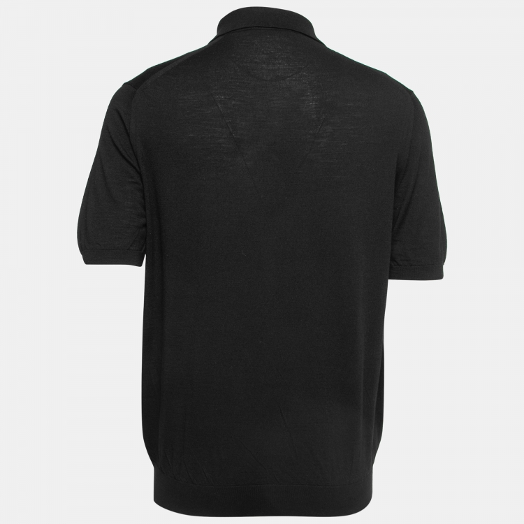 Pre Owned Prada Black Wool Knit Logo Embroidered Polo T-Shirt XXL
