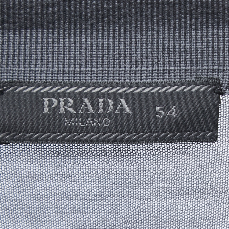 Pre Owned Prada Grey Logo Patterned Wool Polo T-Shirt XXL