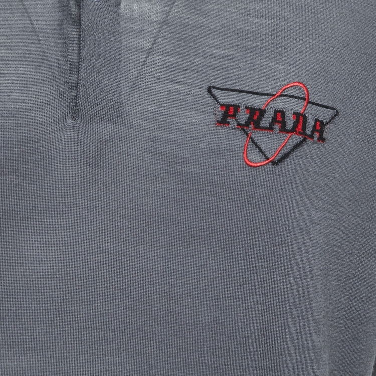 Pre Owned Prada Grey Logo Patterned Wool Polo T-Shirt XXL