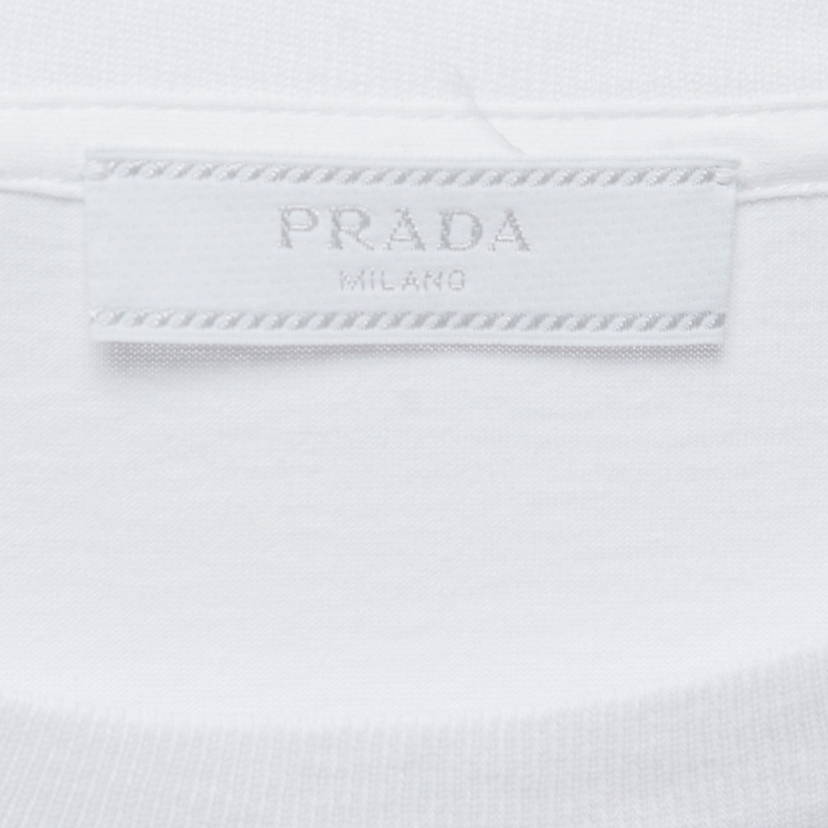 مملوكة مسبقًا Prada White Cotton Logo Pocket Detail Crew Neck Half Sleeve T-Shirt 3XL