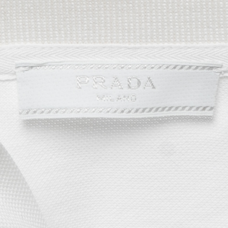 Pre Owned Prada White Cotton Logo Patch Polo T-Shirt XL