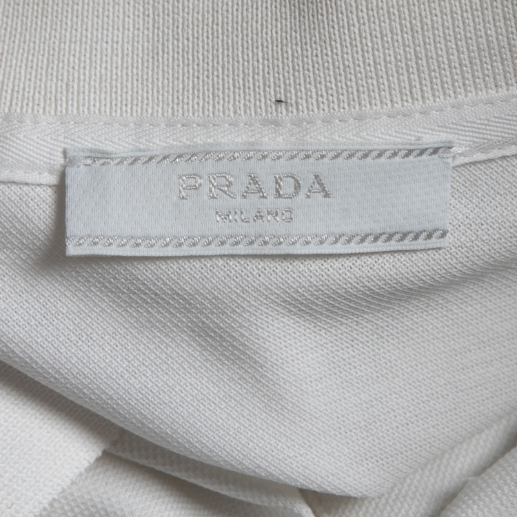 Pre Owned Prada White Cotton Logo Patch Polo T-Shirt XL