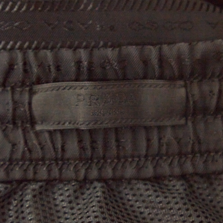 Pre Owned Prada Black Striped Re-Nylon Metal Triangle Logo Bermuda Shorts M