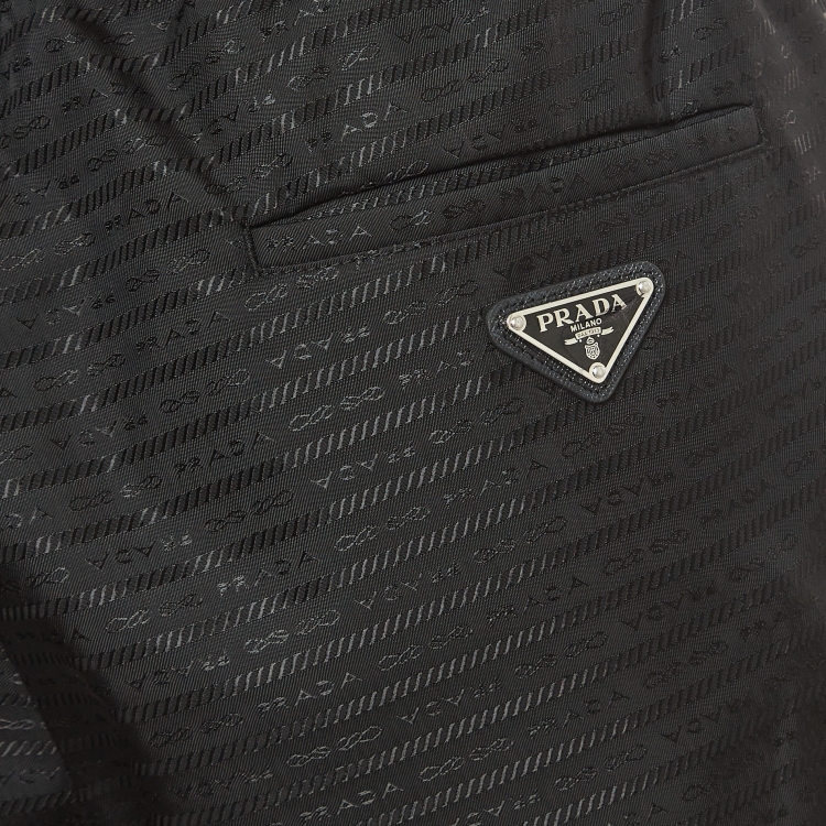 Pre Owned Prada Black Striped Re-Nylon Metal Triangle Logo Bermuda Shorts M