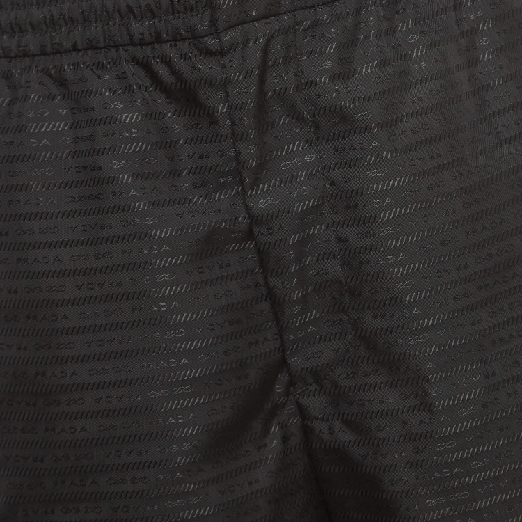 Pre Owned Prada Black Striped Re-Nylon Metal Triangle Logo Bermuda Shorts M