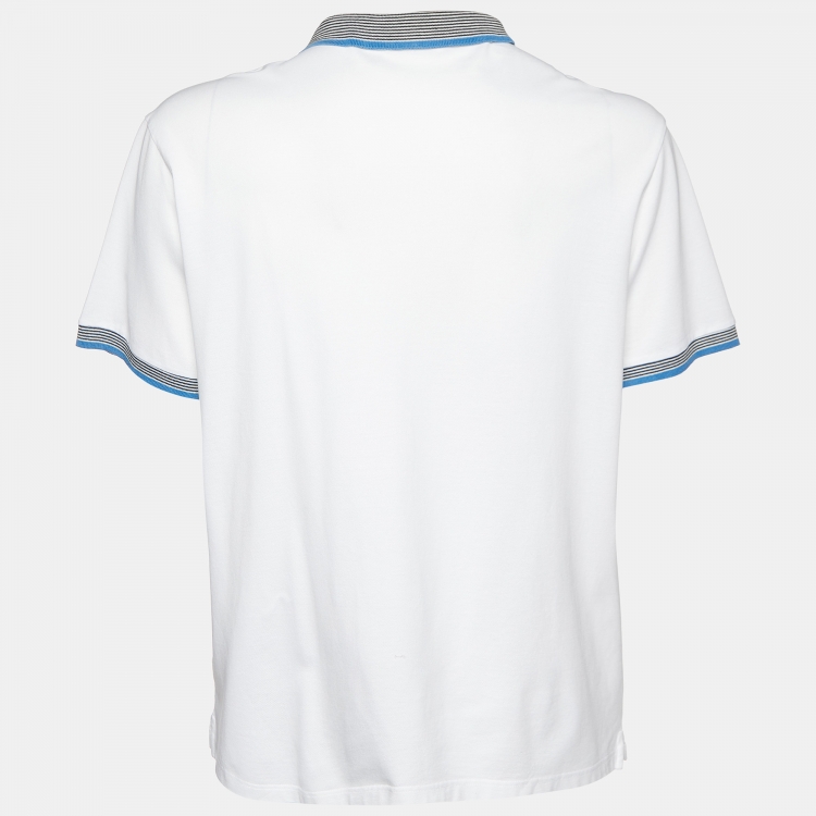 Pre Owned Prada White Cotton Striped Collar Polo T-Shirt XXXL