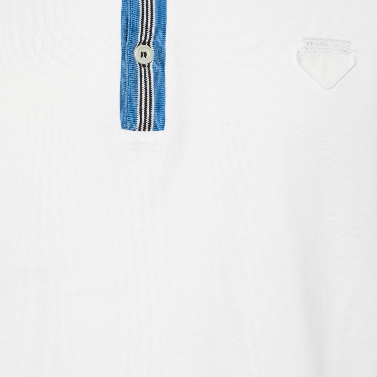 Pre Owned Prada White Cotton Striped Collar Polo T-Shirt XXXL
