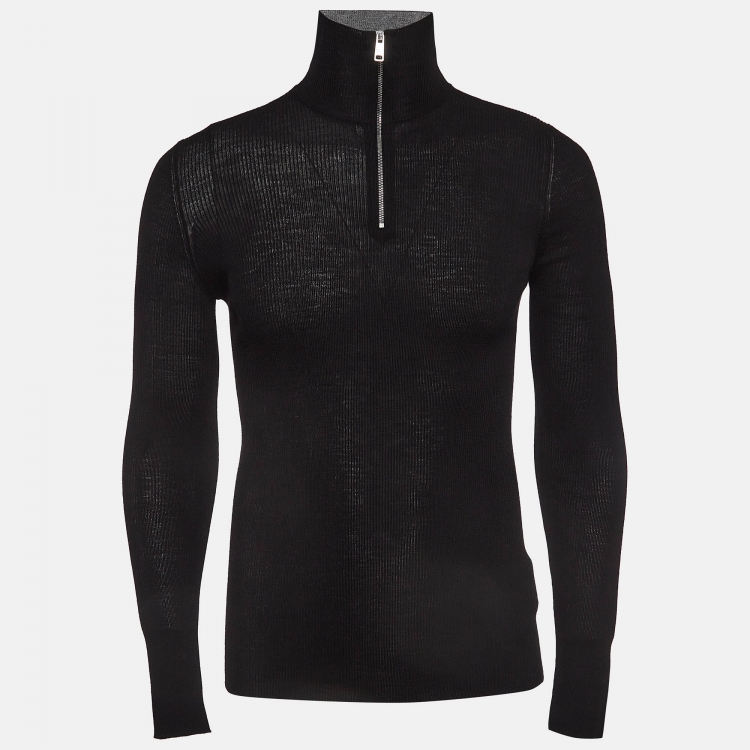 Prada Black Rib Knit Half Zip Jumper L Prada | TLC