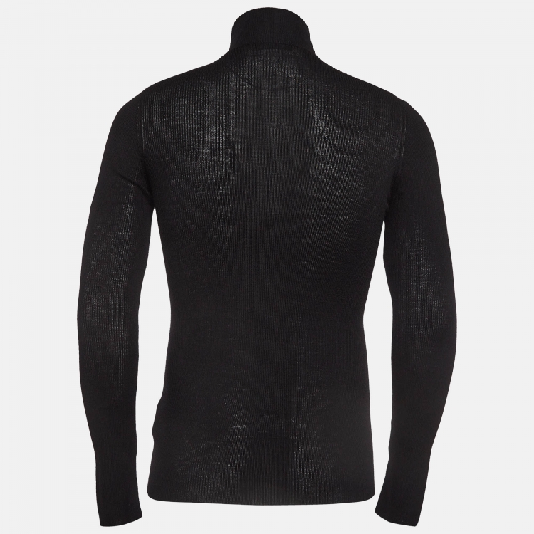 Pre Owned Prada Black Rib Knit Half Zip Jumper L