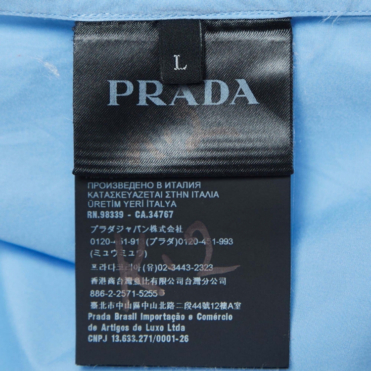 Pre Owned Prada Blue Cotton Short Sleeve Shirt L