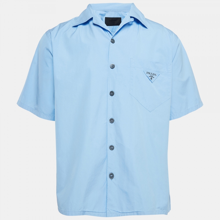 PRADA::半袖シャツ:S[RESALE] Prada Navy Blue Logo Print Silk Bowling Shirt S Prada | TLC US