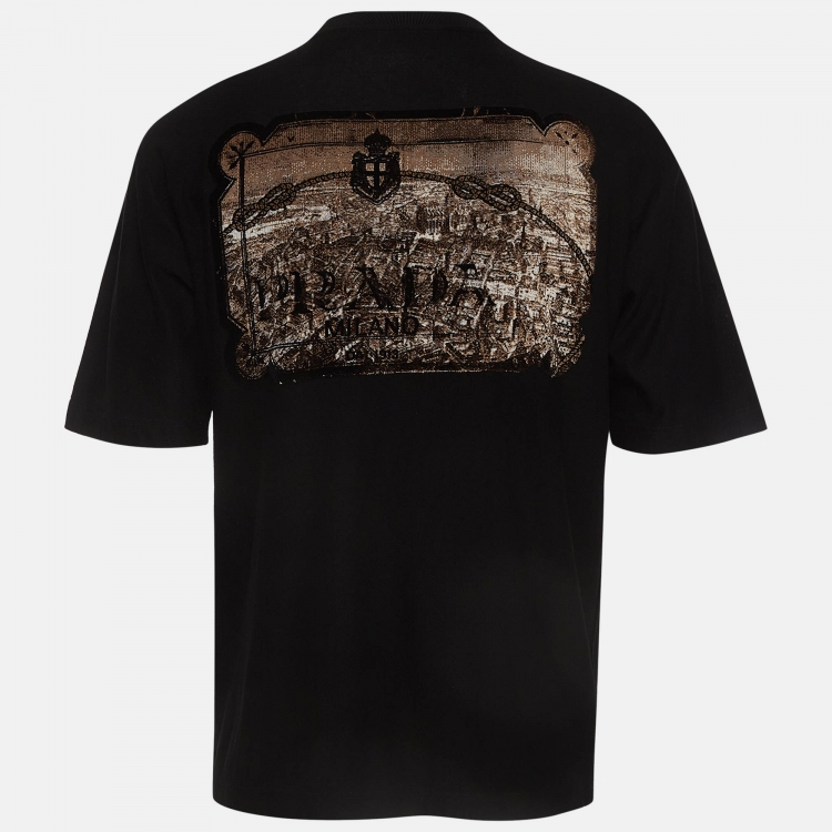 Pre Owned Prada Black Patterned Cotton Knit T-Shirt L