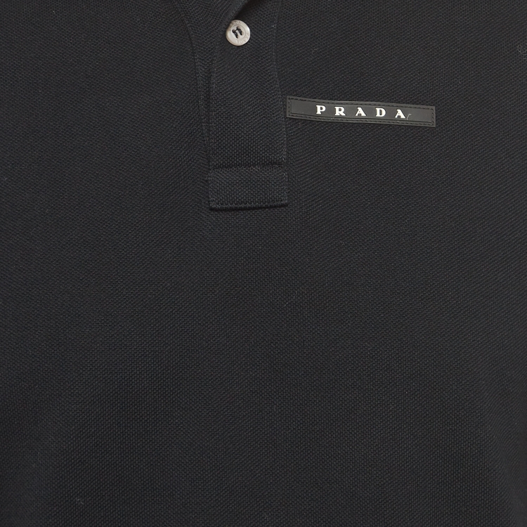 Pre Owned Prada Black Cotton Pique Polo T-Shirt M