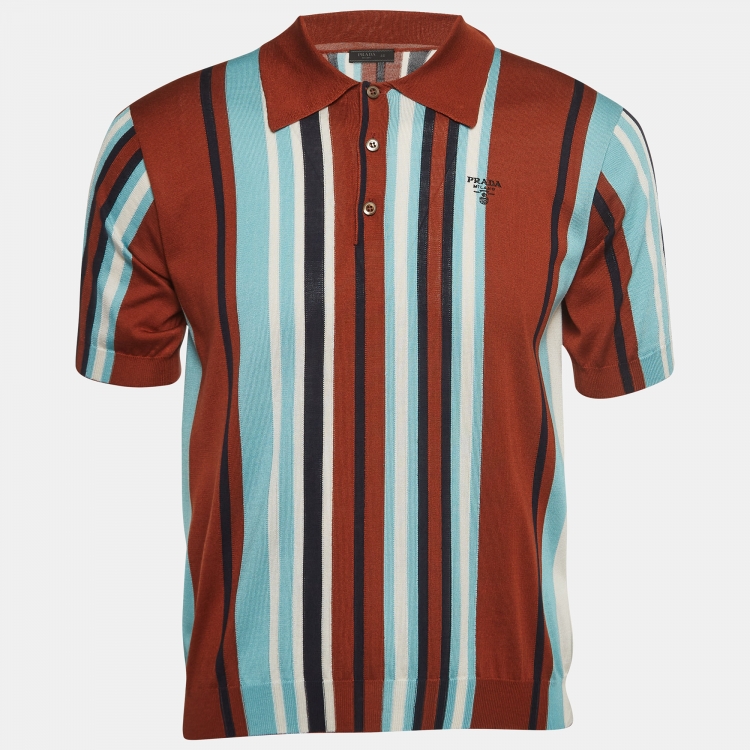 Pre Owned Prada Multicolor Striped Silk Knit Polo T-Shirt S