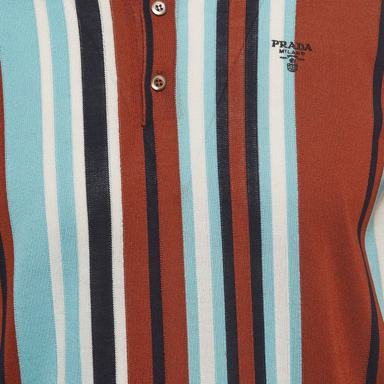 Pre Owned Prada Multicolor Striped Silk Knit Polo T-Shirt S
