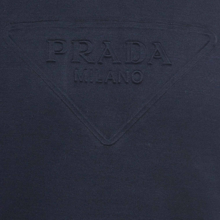 Pre Owned Prada Navy Blue Logo Embossed Cotton Oversized T-Shirt S