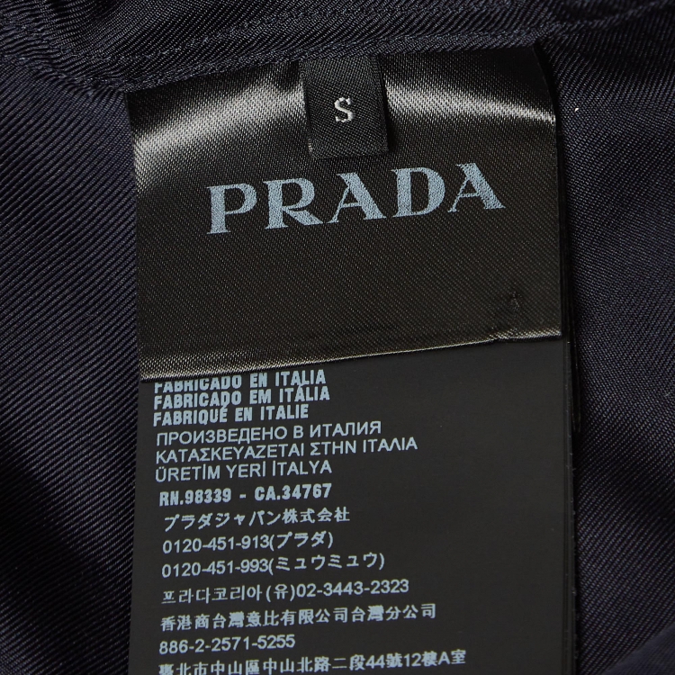 Pre Owned Prada Navy Blue Logo Print Silk Bowling Shirt S