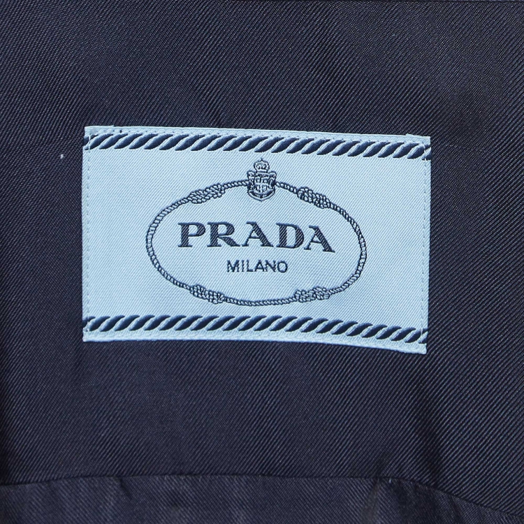 Pre Owned Prada Navy Blue Logo Print Silk Bowling Shirt S